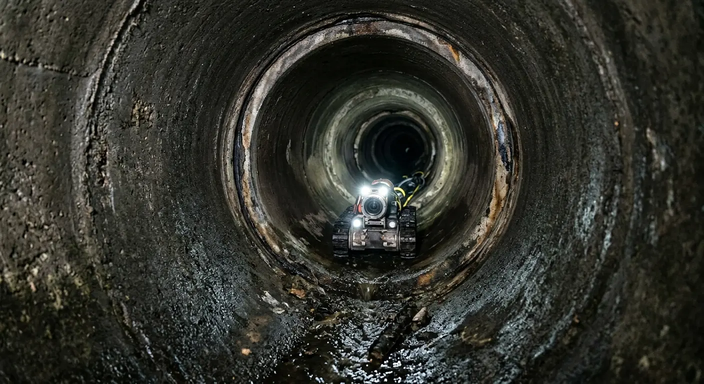 Robotic sewer camera inspecting pipe interior for Sewer Line Cleaning in Red Bank